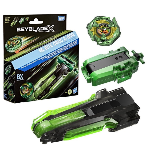Hasbro-Beyblade X - Bite Croc - 2-60 Q  - DELUXE STRING LAUNCHER & CUSTOM GRIP SET